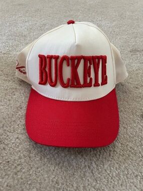 Ohio Buckeye Embroidered Hat by Otto One Size Fits Most Cream/Red Football
